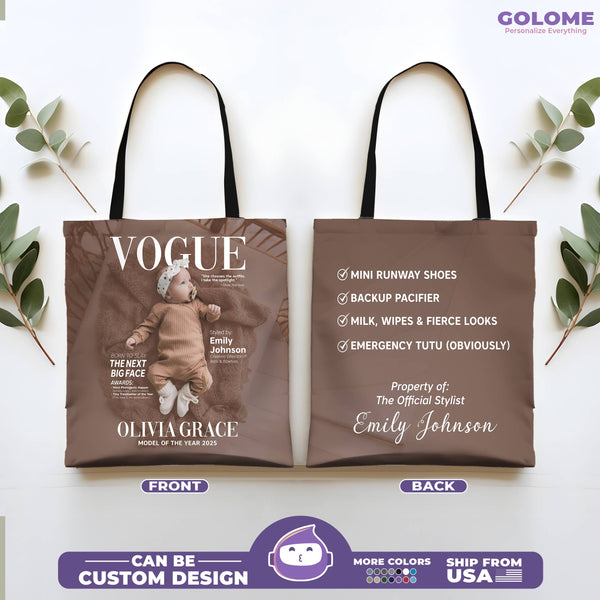 Personalized Vogue Style Baby Tote Bag – Custom Name & Photo Gift for Stylish Moms